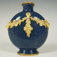Load image into Gallery viewer, Antique French Paul Milet Sevres Ceramic Moon Vase Empire Gilt Ormolu Mounts Lapis Blue Color