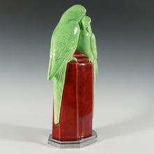 Load image into Gallery viewer, Art Deco French Paul Milet Sevres Ceramic Statue Love Birds Parakeets Figure Sang de Boeuf Ox Blood Red Flambe Glaze