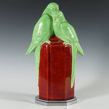 Load image into Gallery viewer, Art Deco French Paul Milet Sevres Ceramic Statue Love Birds Parakeets Figure Sang de Boeuf Ox Blood Red Flambe Glaze