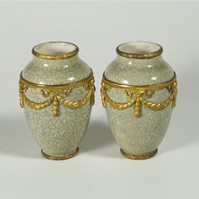 Load image into Gallery viewer, Pair Antique French Sevres Paul Milet Cabinet Ceramic Vases, Gilt Bronze Ormolu Mounts