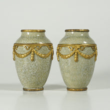 Load image into Gallery viewer, Pair Antique French Sevres Paul Milet Cabinet Ceramic Vases, Gilt Bronze Ormolu Mounts
