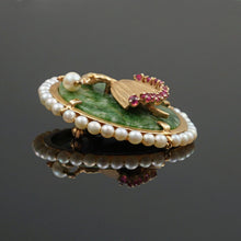 Load image into Gallery viewer, 14K Gold Brooch Ballerina Dancer, Green Jade, Pearls & Natural Rubies