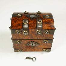 Load image into Gallery viewer, Antique French Perfume Caddy, Gothic Style Burl Wood Box, Glass Scent Bottles