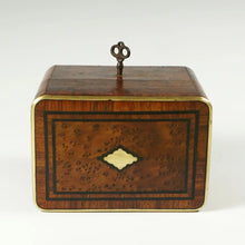Load image into Gallery viewer, Antique French Perfume Caddy, Burl Wood & Brass Inlay Box, Baccarat Scent Bottles