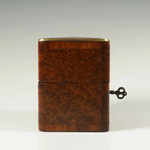 Load image into Gallery viewer, Antique French Perfume Caddy, Burl Wood & Brass Inlay Box, Baccarat Scent Bottles