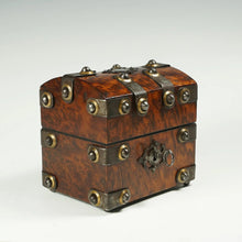 Load image into Gallery viewer, Antique French Perfume Caddy, Gothic Style Burl Wood Box, Glass Scent Bottles