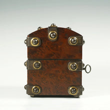Load image into Gallery viewer, Antique French Perfume Caddy, Gothic Style Burl Wood Box, Glass Scent Bottles