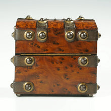 Load image into Gallery viewer, Antique French Perfume Caddy, Gothic Style Burl Wood Box, Glass Scent Bottles