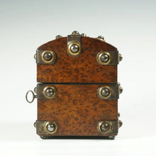 Load image into Gallery viewer, Antique French Perfume Caddy, Gothic Style Burl Wood Box, Glass Scent Bottles