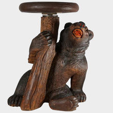 Load image into Gallery viewer, Antique Black Forest Bear Piano Stool Hand Carved Wood, Glass Eyes
