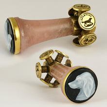 Load image into Gallery viewer, Antique Victorian Wax Seal Wheel Dog Sardonyx Hardstone Cameo Rose Quartz Stone