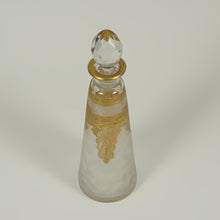 Load image into Gallery viewer, Antique French Saint Louis Acid Etched Glass Perfume Bottle, Empire Nelly Pattern, Gold Gilt Accents
