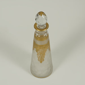 Antique French Saint Louis Acid Etched Glass Perfume Bottle, Empire Nelly Pattern, Gold Gilt Accents