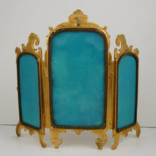 Load image into Gallery viewer, Antique Viennese Enamel on Copper, Gilt Bronze, Tryptic Screen Miniature Doll 17"