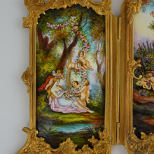 Load image into Gallery viewer, Antique Viennese Enamel on Copper, Gilt Bronze, Tryptic Screen Miniature Doll 17"
