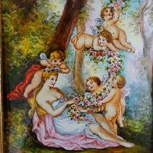 Load image into Gallery viewer, Antique Viennese Enamel on Copper, Gilt Bronze, Tryptic Screen Miniature Doll 17"