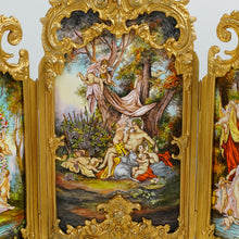 Load image into Gallery viewer, Antique Viennese Enamel on Copper, Gilt Bronze, Tryptic Screen Miniature Doll 17"