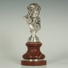 Load image into Gallery viewer, Antique French Wax Seal Silvered Bronze Desk Stamp Jesus Christ Statue Bust Signed Jean-Baptiste Germain, Red Marble Stand