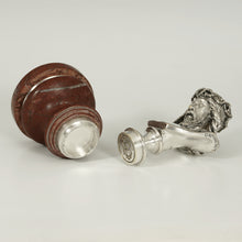 Load image into Gallery viewer, Antique French Wax Seal Silvered Bronze Desk Stamp Jesus Christ Statue Bust Signed Jean-Baptiste Germain, Red Marble Stand