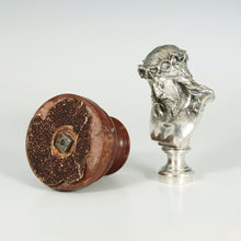 Load image into Gallery viewer, Antique French Wax Seal Silvered Bronze Desk Stamp Jesus Christ Statue Bust Signed Jean-Baptiste Germain, Red Marble Stand