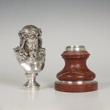 Load image into Gallery viewer, Antique French Wax Seal Silvered Bronze Desk Stamp Jesus Christ Statue Bust Signed Jean-Baptiste Germain, Red Marble Stand