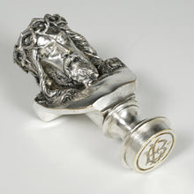 Load image into Gallery viewer, Antique French Wax Seal Silvered Bronze Desk Stamp Jesus Christ Statue Bust Signed Jean-Baptiste Germain, Red Marble Stand