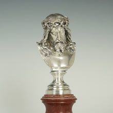 Load image into Gallery viewer, Antique French Wax Seal Silvered Bronze Desk Stamp Jesus Christ Statue Bust Signed Jean-Baptiste Germain, Red Marble Stand