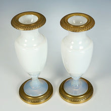 Load image into Gallery viewer, Pair Antique Charles X French Bulle de Savon Opaline Glass Vases Gilt Bronze Ormolu Mounts