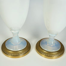 Load image into Gallery viewer, Pair Antique Charles X French Bulle de Savon Opaline Glass Vases Gilt Bronze Ormolu Mounts