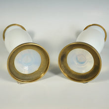 Load image into Gallery viewer, Pair Antique Charles X French Bulle de Savon Opaline Glass Vases Gilt Bronze Ormolu Mounts