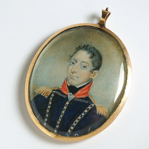 Antique Miniature Portrait Military Officer Uniform 14K Gold Frame