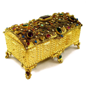 Antique Austrian Jeweled Encrusted Gilt Ormolu Jewelry Box