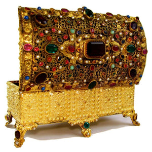 Antique Austrian Jeweled Encrusted Gilt Ormolu Jewelry Box