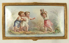 Load image into Gallery viewer, Antique French Gilt Bronze &amp; Enamel Jewelry Casket / Box, Children at Play

