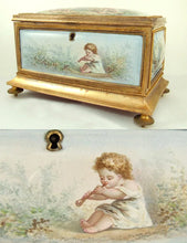 Load image into Gallery viewer, Antique French Gilt Bronze &amp; Enamel Jewelry Casket / Box, Children at Play
