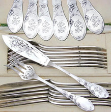 Load image into Gallery viewer, Antique French Sterling Silver 24pc Flatware Set Art Nouveau Pierced Fork &amp; Knife Fish Service
