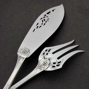 Antique French Sterling Silver 24pc Flatware Set Art Nouveau Pierced Fork & Knife Fish Service