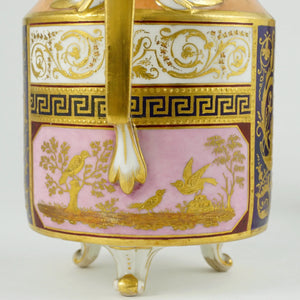 Antique Vienna Austria Porcelain Hand Painted Teapot & Creamer Set, Raised Gold Enamel Nude Portrait of Goddess Diana