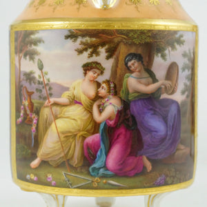 Antique Vienna Austria Porcelain Hand Painted Teapot & Creamer Set, Raised Gold Enamel Nude Portrait of Goddess Diana