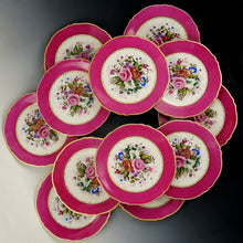Load image into Gallery viewer, Antique French Limoges Porcelain Hand Painted 13pc Pink &amp; Gold Dessert Service, Floral Artist Signed Serving Tray &amp; Plates Set
