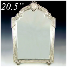 Load image into Gallery viewer, Large Antique 19c French Sterling Silver Beveled Glass Table Top Dresser / Vanity Mirror
