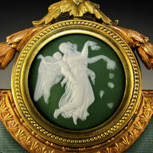 Large Antique Gilt Bronze & Jasperware Medallion Empire Style Picture Photo Frame