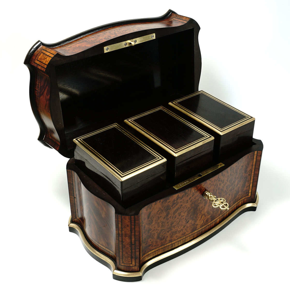Antique French TAHAN Paris Burl Wood Tea Caddy Box with Three Canister ...