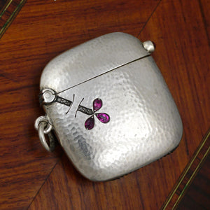 Antique Austrian .800 Silver Ruby & Diamond Jeweled Vesta Case Match Safe