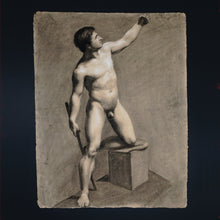 Load image into Gallery viewer, Antique French Charcoal Life Drawing Male Portrait Academic Study
