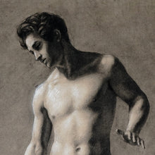 Load image into Gallery viewer, Antique French Academic Charcoal Life Drawing of Standing Male Figure
