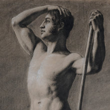 Load image into Gallery viewer, French School Charcoal Life Drawing Academic Male Portrait Study
