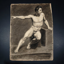 Load image into Gallery viewer, Antique French Academic Male Study Charcoal Life Drawing Portrait
