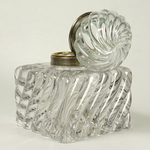 Large Antique French Baccarat Crystal Inkwell Bambous Swirl