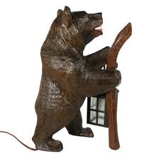 Load image into Gallery viewer, Swiss Black Forest Carved Wood Bear Table Lamp
